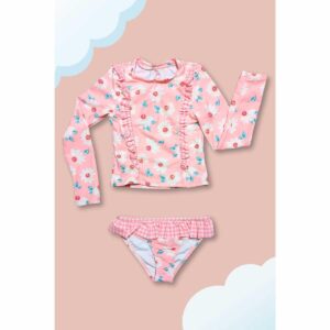 Set de Rashguard Stylish M/L 2 pzs rosada con flores niña 4-10yr