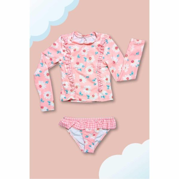 Set de Rashguard Stylish M/L 2 pzs rosada con flores niña 4-10yr