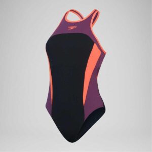Calzoneta Speedo Splice crossback cuello alto mujer negro/rojo