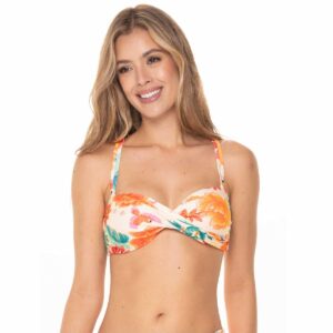 Top Garotas Serena crudo flores rojas strapless entorchado