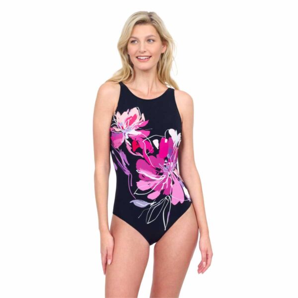 Calzoneta Gottex Water Lily azul y morada cuello alto