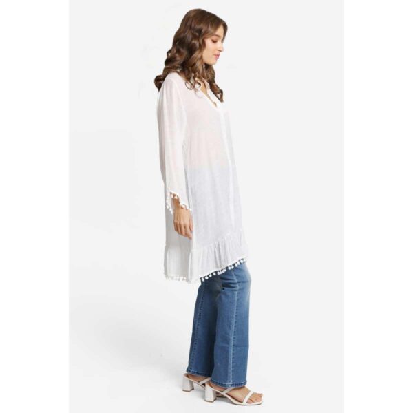 Vestido Jasmine corto con pompones blanco - Imagen 3