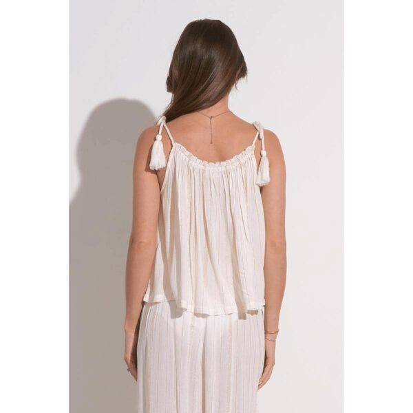 Crop top Elan tirantes con borla blanco rayas doradas - Imagen 3