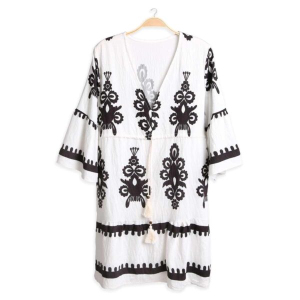 Vestido Jasmine corto tipo mariposa blanco con formas negras - Imagen 2