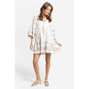 Vestido Jasmine corto blanco con bordado dorado