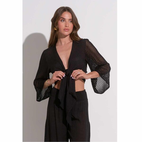 Crop Top Elan mangas caladas negro - Imagen 2