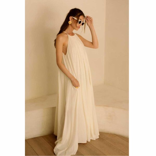 Vestido Elan largo algodón cuello alto blanco - Imagen 5