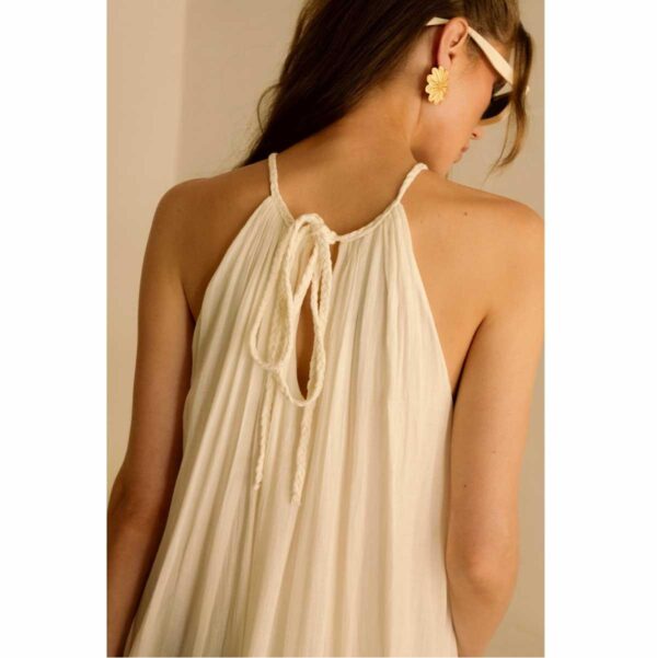 Vestido Elan largo algodón cuello alto blanco - Imagen 6