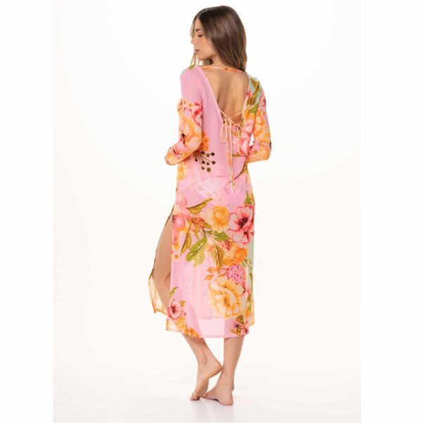 Vestido Garotas Luziana largo mesh rosado flores naranjas - Imagen 2