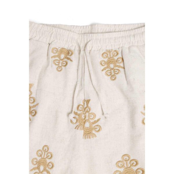 Pantalon Jasmine  tipo lino beige con figuras bordadas doradas - Imagen 3