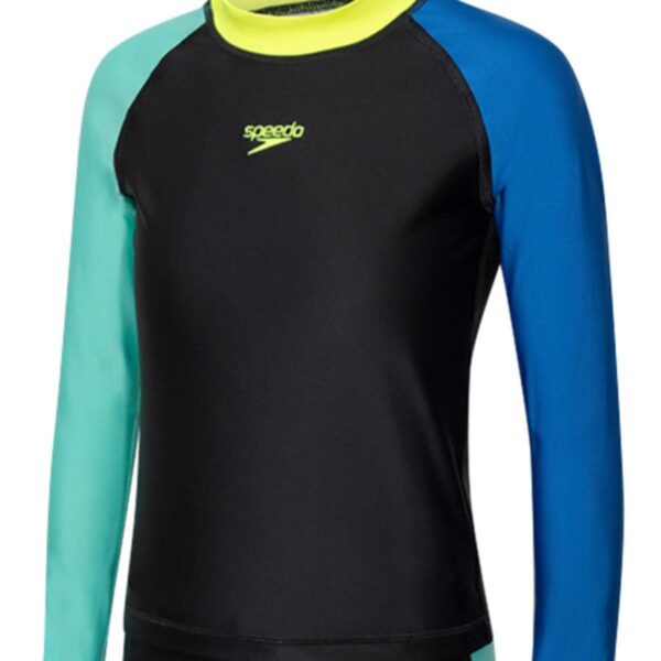 Set de Rashguard y Jammer Speedo M/L 2pzas Colourblock niño negro/azul/aqua - Imagen 3