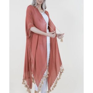 Kimono Original USA midi ladrillo con borlas beige
