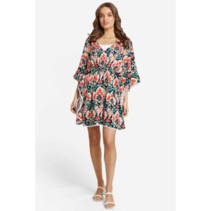 Salida Jasmine tipo mariposa estampado rojo con aqua