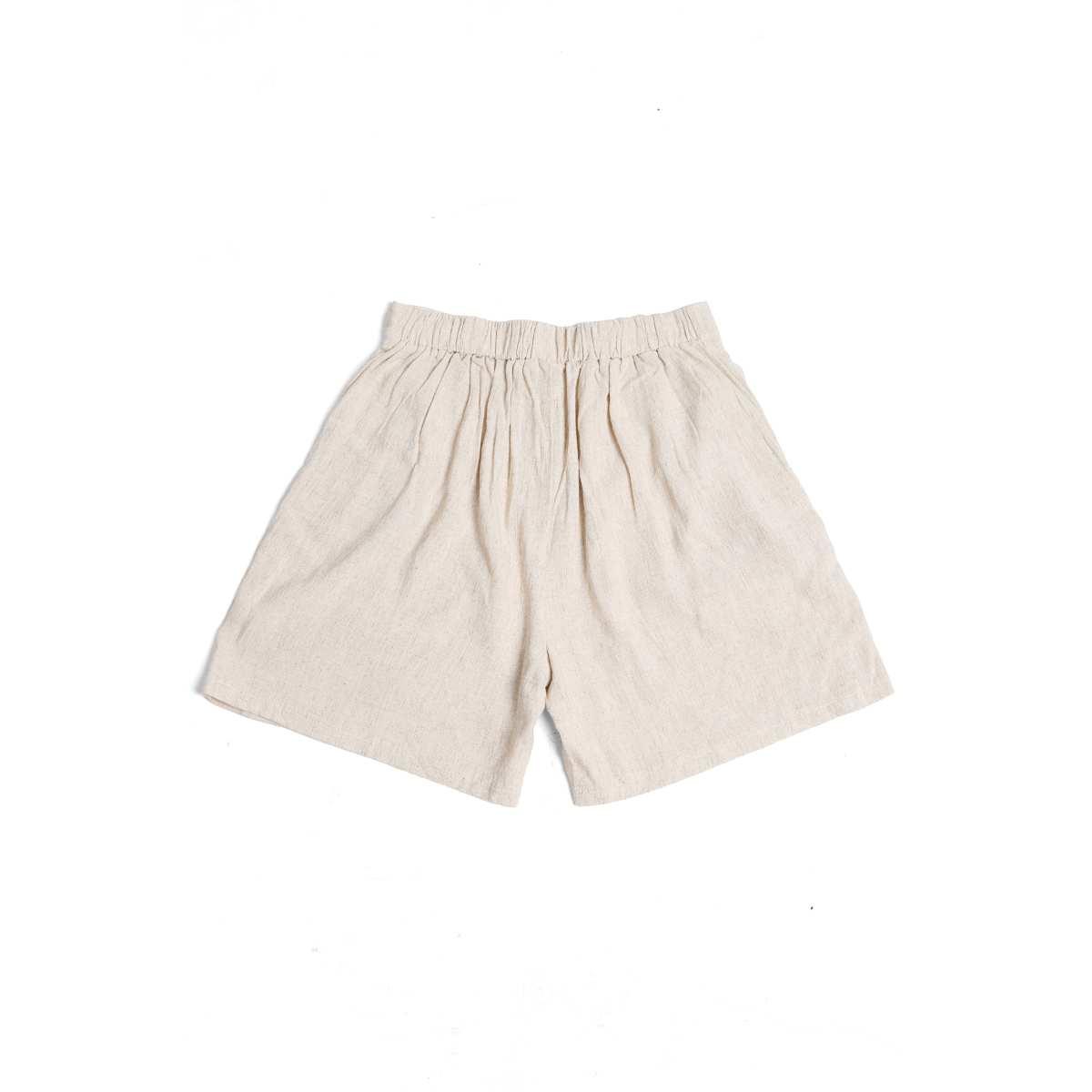 Short Jasmine largo tipo lino solido beige - Imagen 2