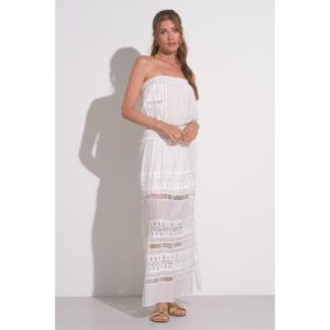 Vestido Elan largo strapless encaje blanco