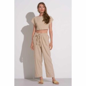Pantalon Elan tipo lino beige