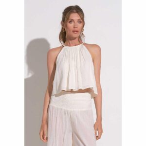 Crop top Elan cuello alto algodón blanco