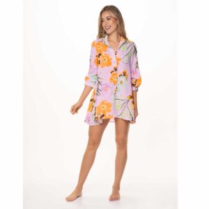 Camisa Garotas larga Syringa morado flores naranja