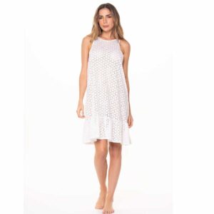 Vestido Garotas corto cuello alto ojalillo blanco