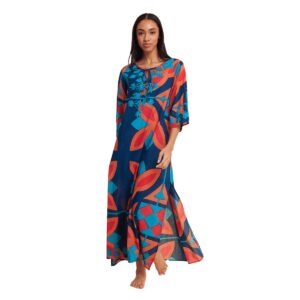 Vestido Moda Posa largo Elina azul con naranja