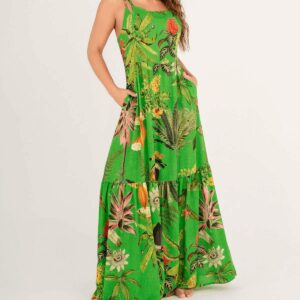 Vestido Garotas largo Cacao verde tropical