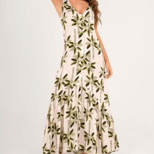 Vestido Garotas largo Birbana crudo con palmeras