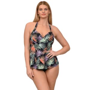 Tankini Leilani SS 2 pz fly away negro palmeras color mujer
