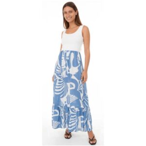 Vestido Exist largo blanco con patron celeste mujer