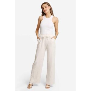 Pantalon Jasmine tipo lino solido beige