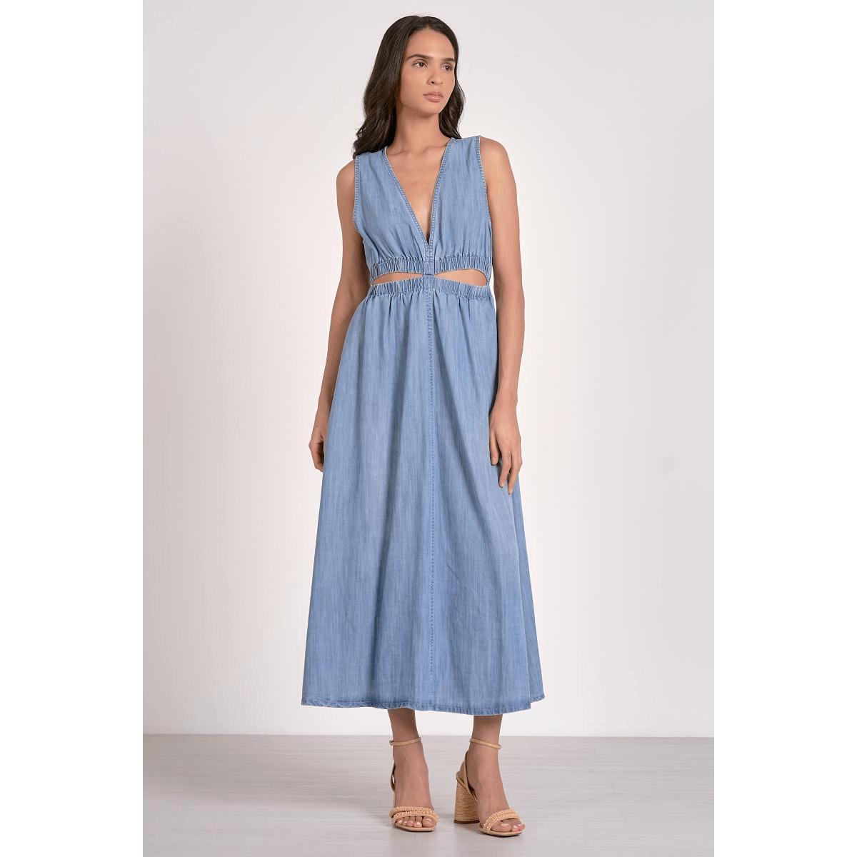 Vestido Elan largo denim cut out