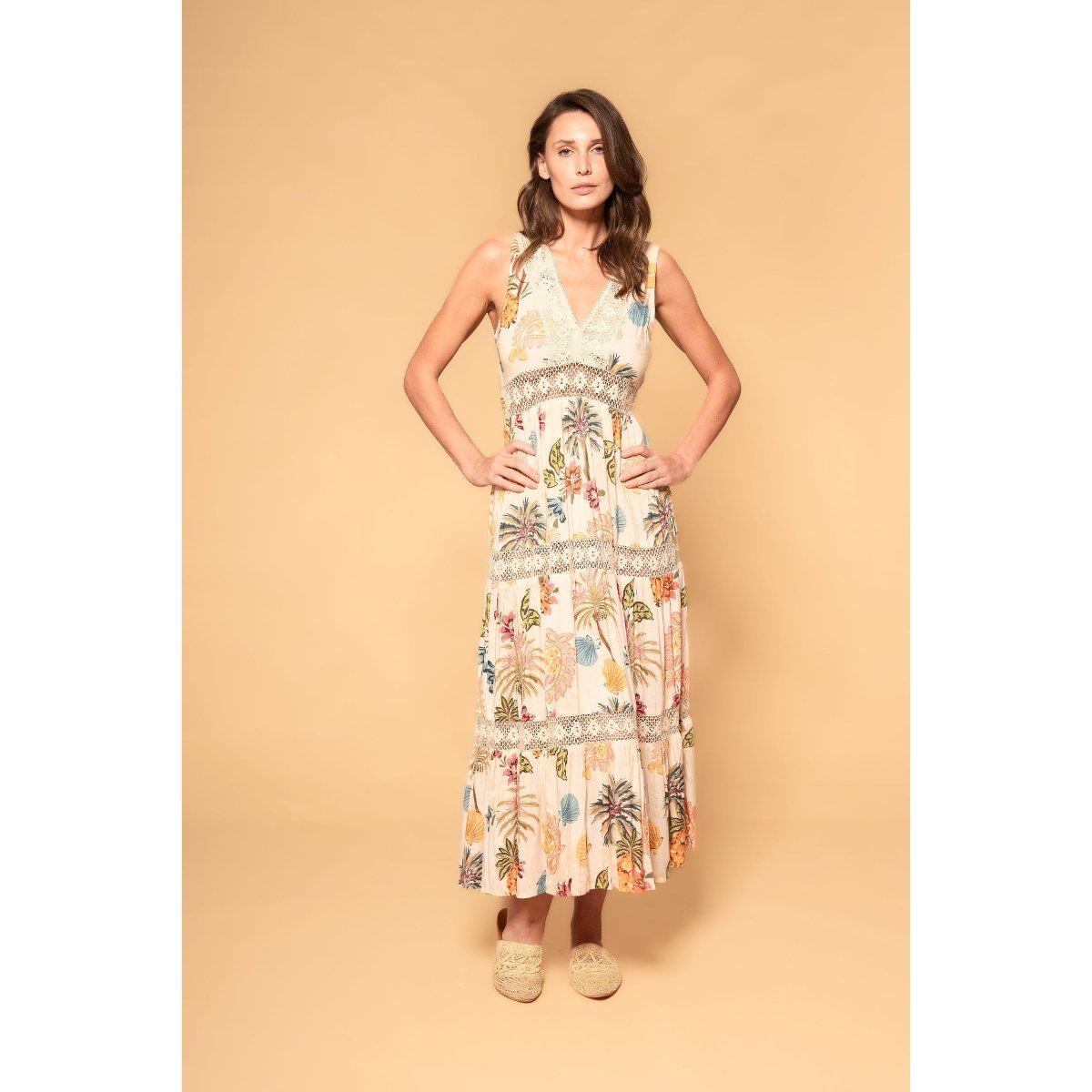 Vestido Z&L largo Asilah beige con flores - Imagen 2