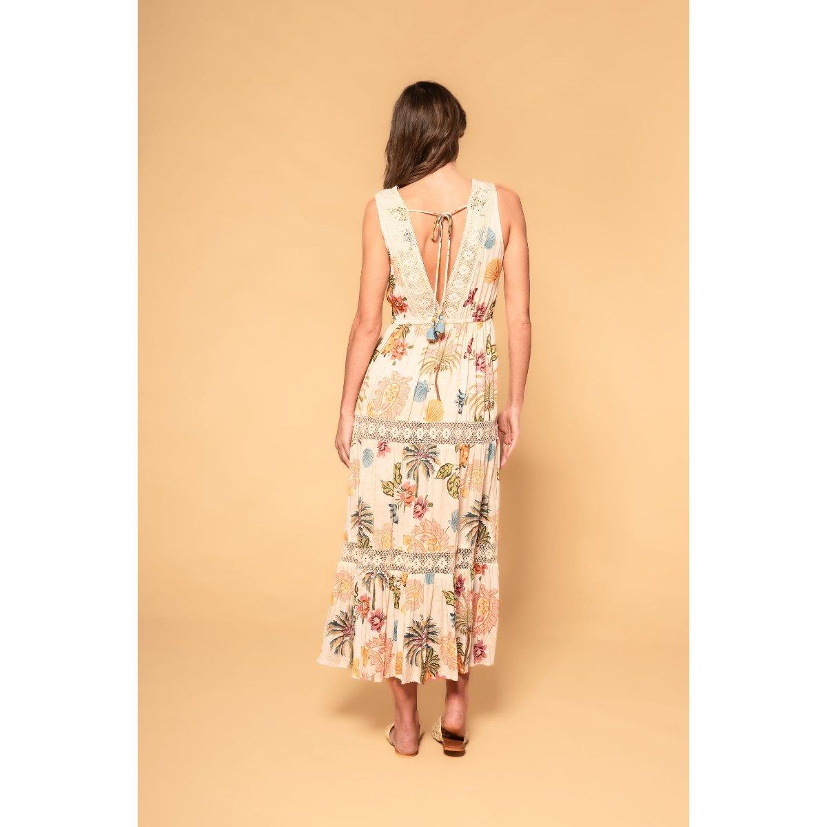 Vestido Z&L largo Asilah beige con flores - Imagen 3