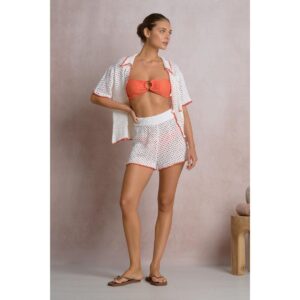Short Elan crochet blanco orilla naranja