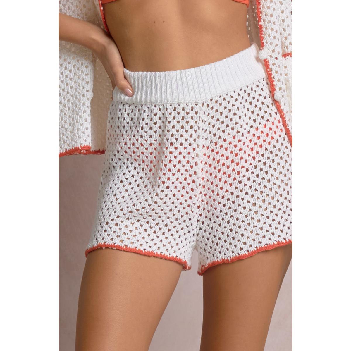 Short Elan crochet blanco orilla naranja - Imagen 2