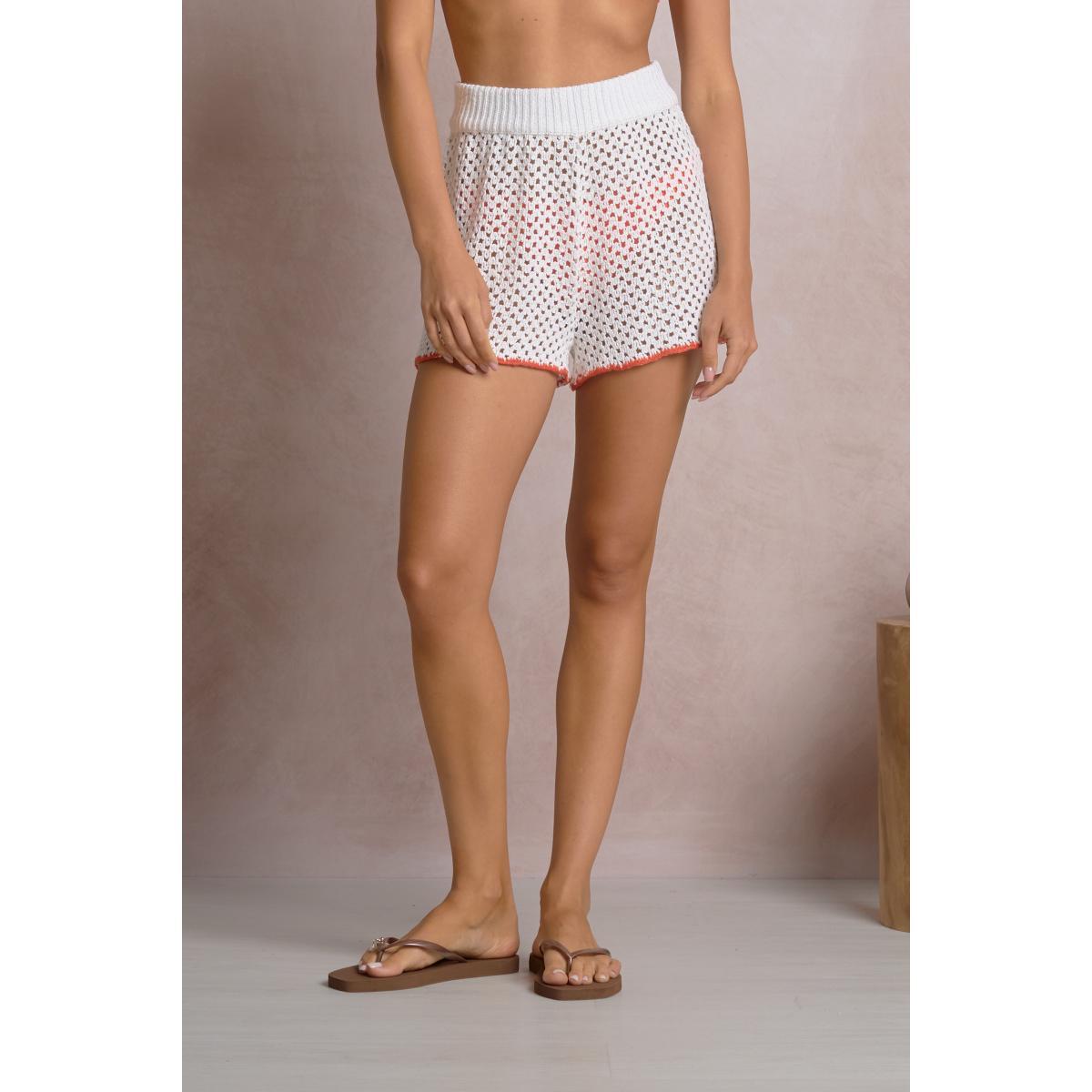 Short Elan crochet blanco orilla naranja - Imagen 3