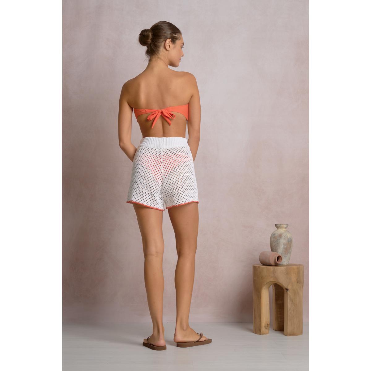 Short Elan crochet blanco orilla naranja - Imagen 4