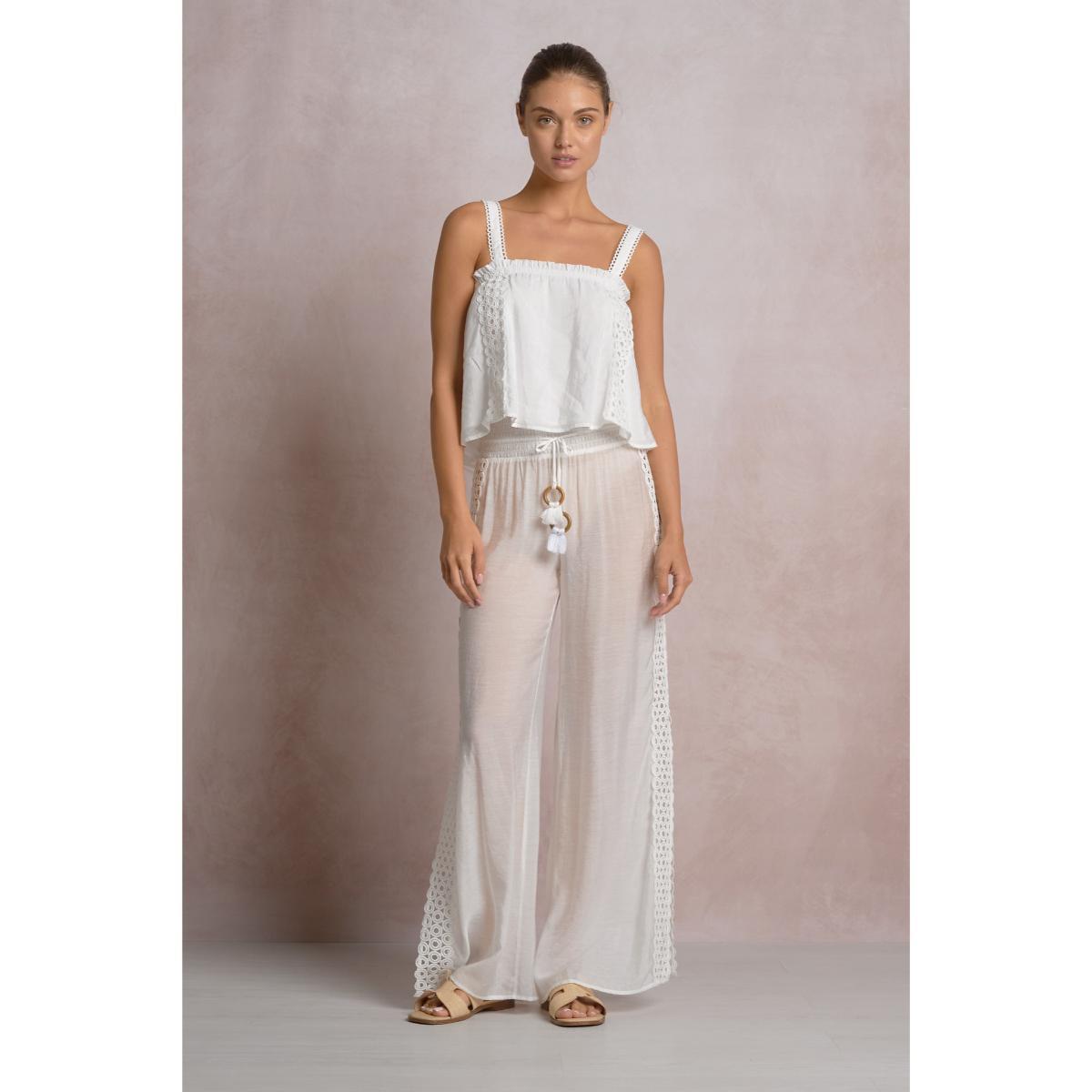 Top Elan flowy encaje blanco