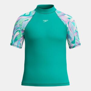 Rashguard Speedo M/C niña esmeralda/estampado pastel
