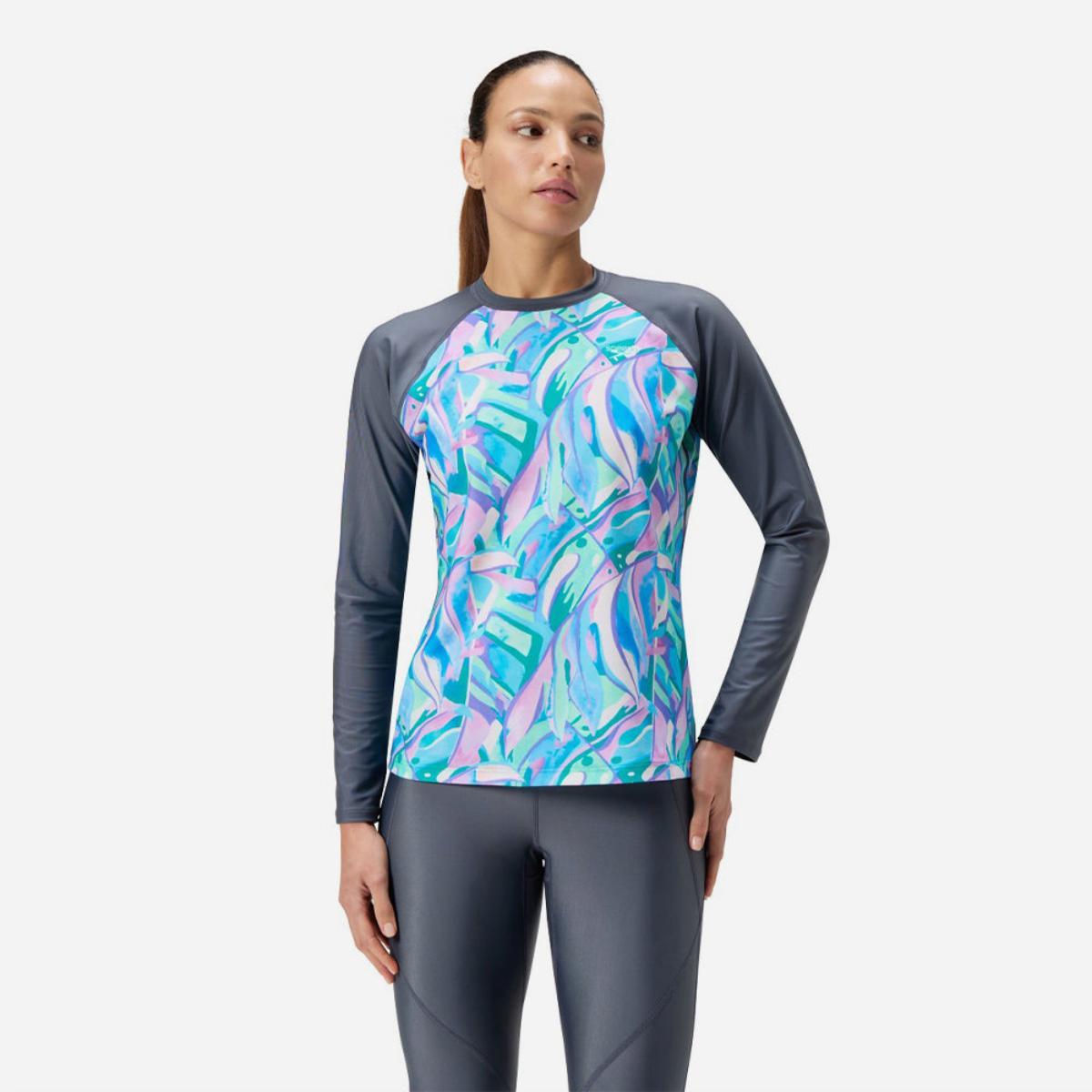 Rashguard Speedo M/L mujer gris/estampado pastel - Imagen 2