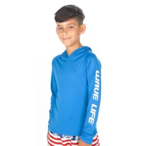 Rashguard Wave Life SS M/L celeste capuchon niño