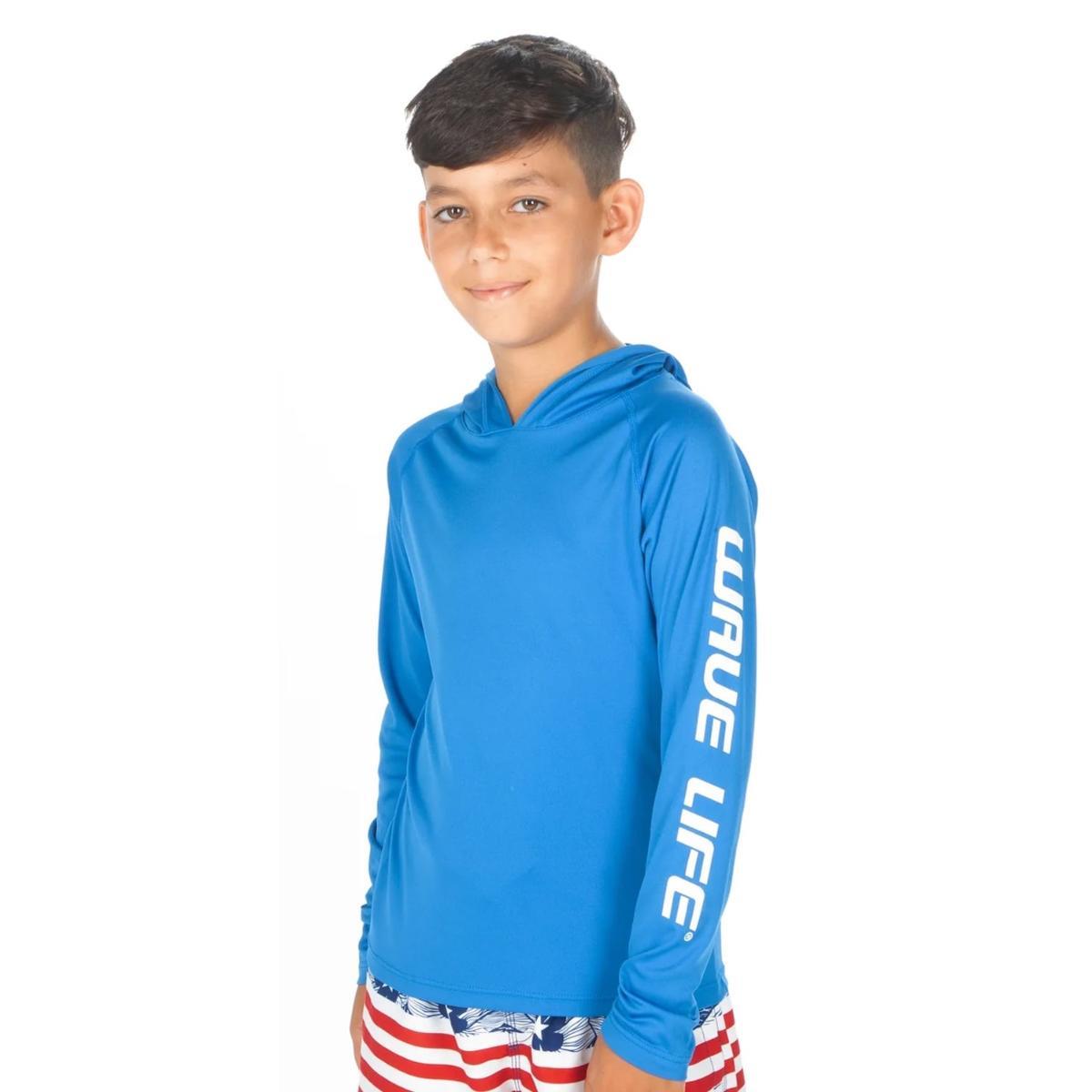 Rashguard Wave Life SS M/L celeste capuchon niño