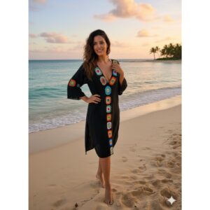 Salida Stylish negra con flores crochet mujer