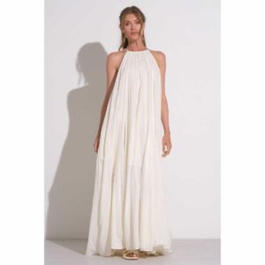 Vestido Elan largo algodón cuello alto blanco