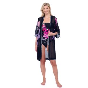Kimono Gottex Water Lily negro y rosado