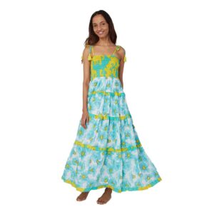 Vestido Moda Posa largo Dianora print flores celestes