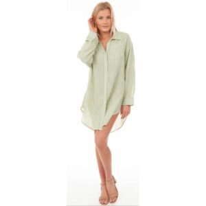 Camisa Exist larga verde con rayas blancas mujer