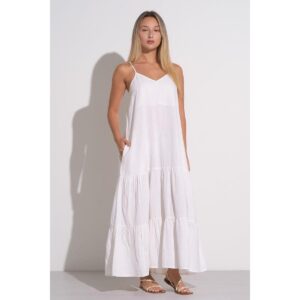 Vestido Elan largo con tirantes tipo lino blanco