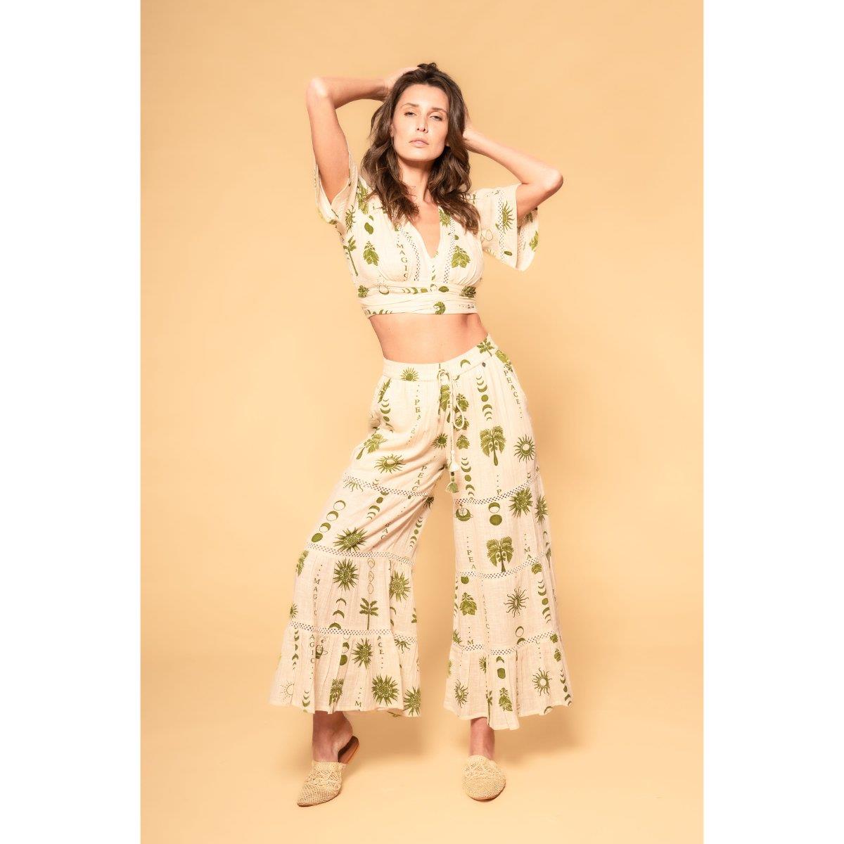 Pantalon Z&L Empress blanco con verde