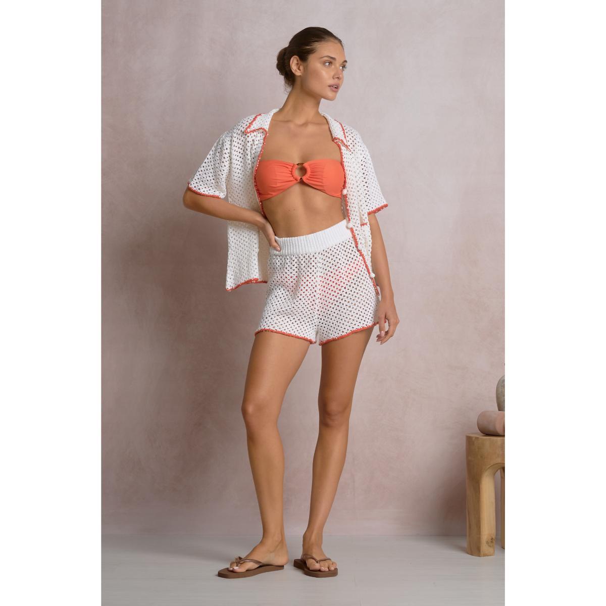 Short Elan crochet blanco orilla naranja
