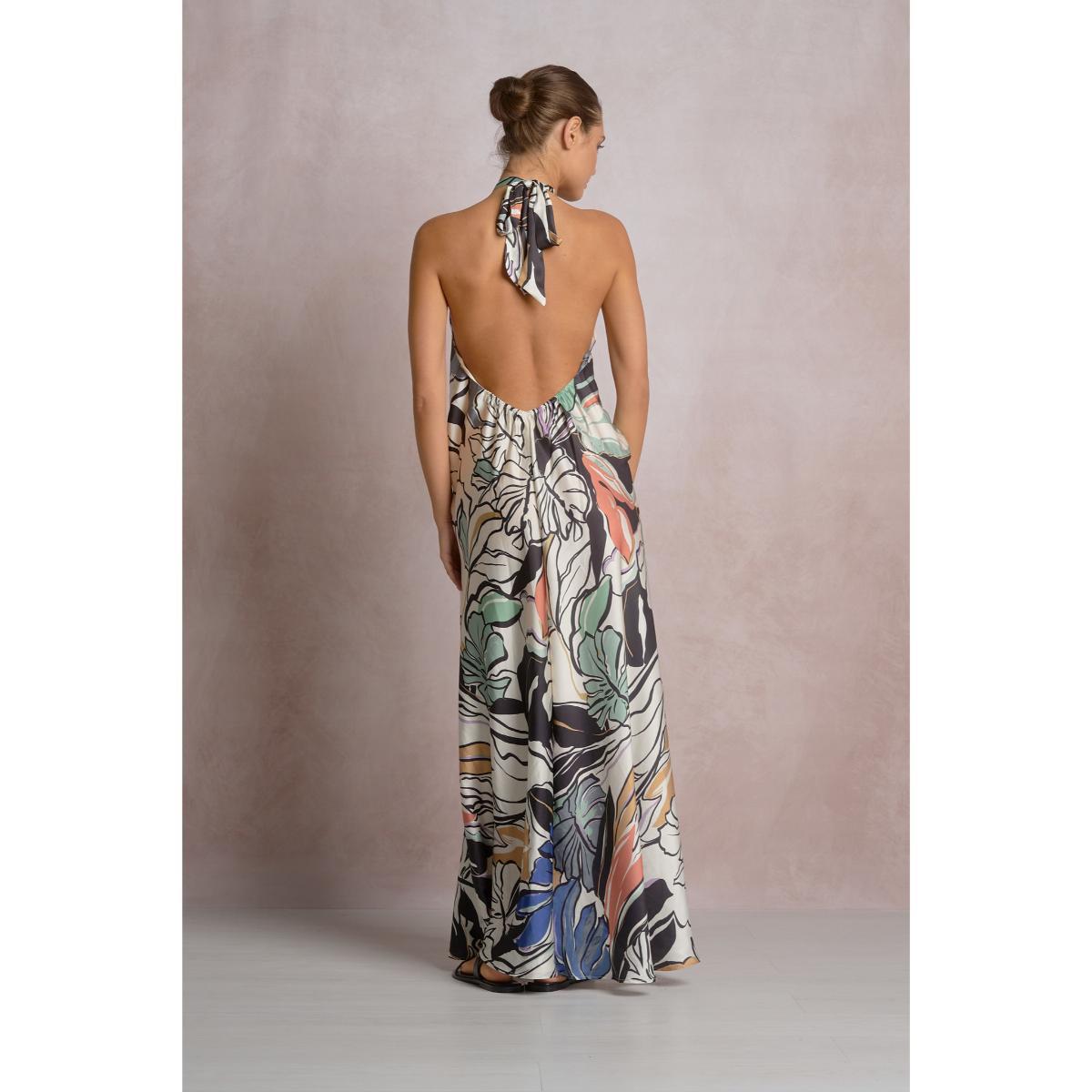 Vestido Elan largo halter blue botanical - Imagen 2